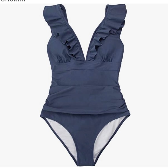 NWT CUPshe one piece with ruffle straps blue size medium - Picture 3 of 8